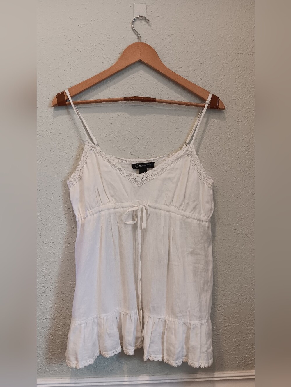 INC International Concepts White Linen Baby Doll Cami with Ruffle Trim